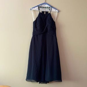 Azazie short navy pleated bridesmaids dress